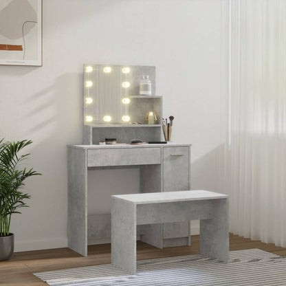 Set Tavolo Da Toeletta Grigio Cemento Con Led Legno Multistrato Talpa