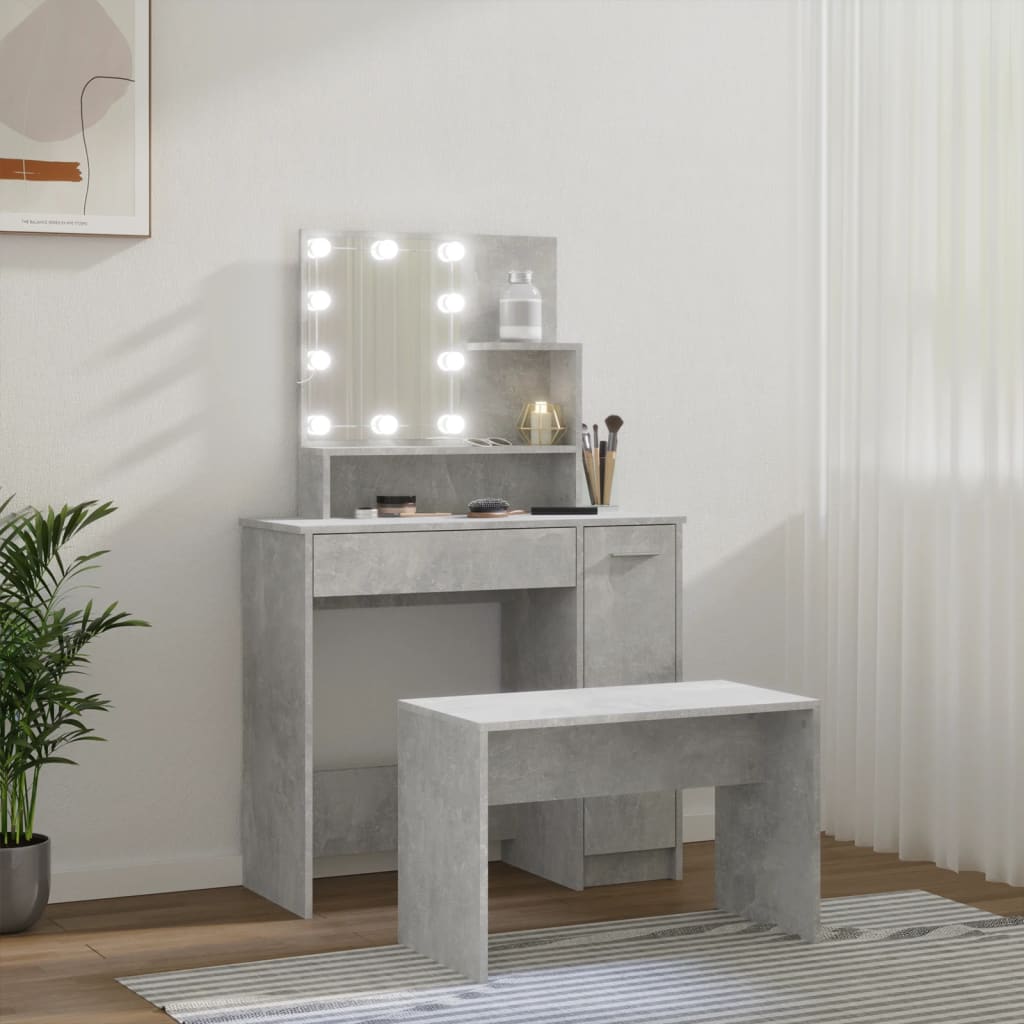 Set Tavolo Da Toeletta Grigio Cemento Con Led Legno Multistrato Talpa