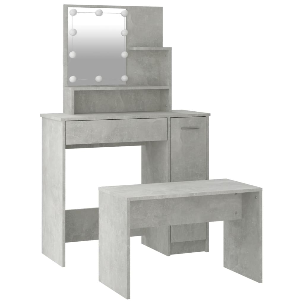 Set Tavolo Da Toeletta Grigio Cemento Con Led Legno Multistrato Talpa
