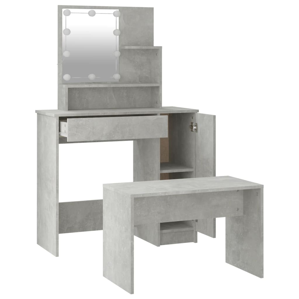 Set Tavolo Da Toeletta Grigio Cemento Con Led Legno Multistrato Talpa