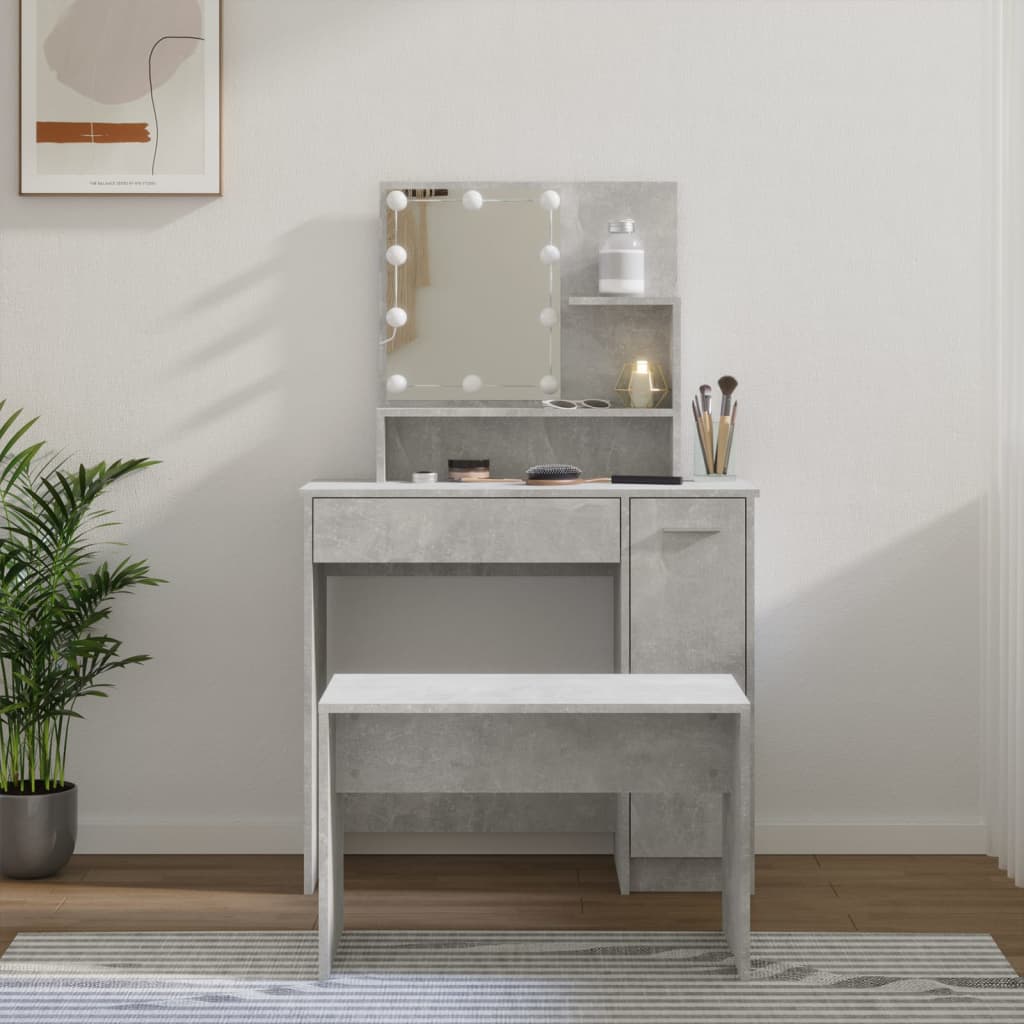 Set Tavolo Da Toeletta Grigio Cemento Con Led Legno Multistrato Talpa