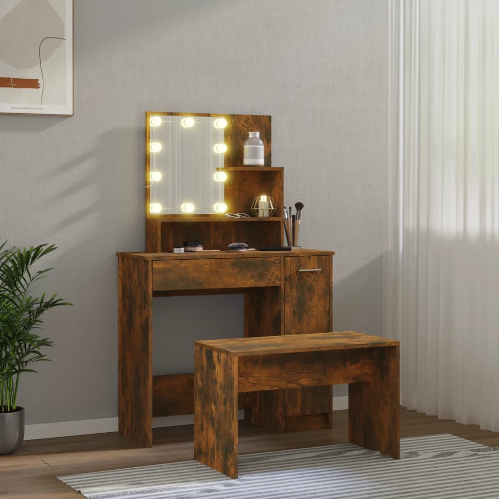 Set Tavolo Da Toeletta Con Led Rovere Fumo In Legno Multistrato Talpa