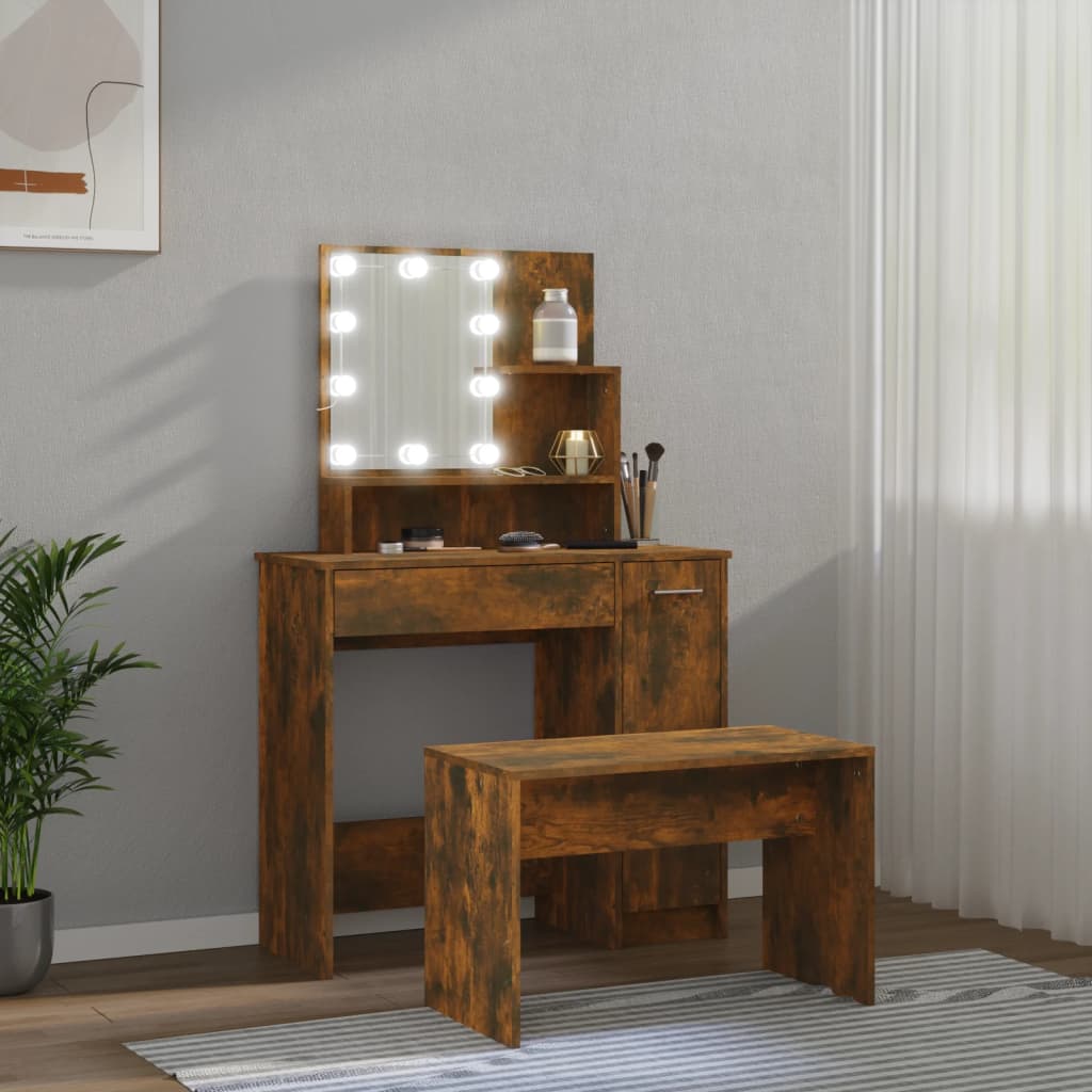 Set Tavolo Da Toeletta Con Led Rovere Fumo In Legno Multistrato Talpa