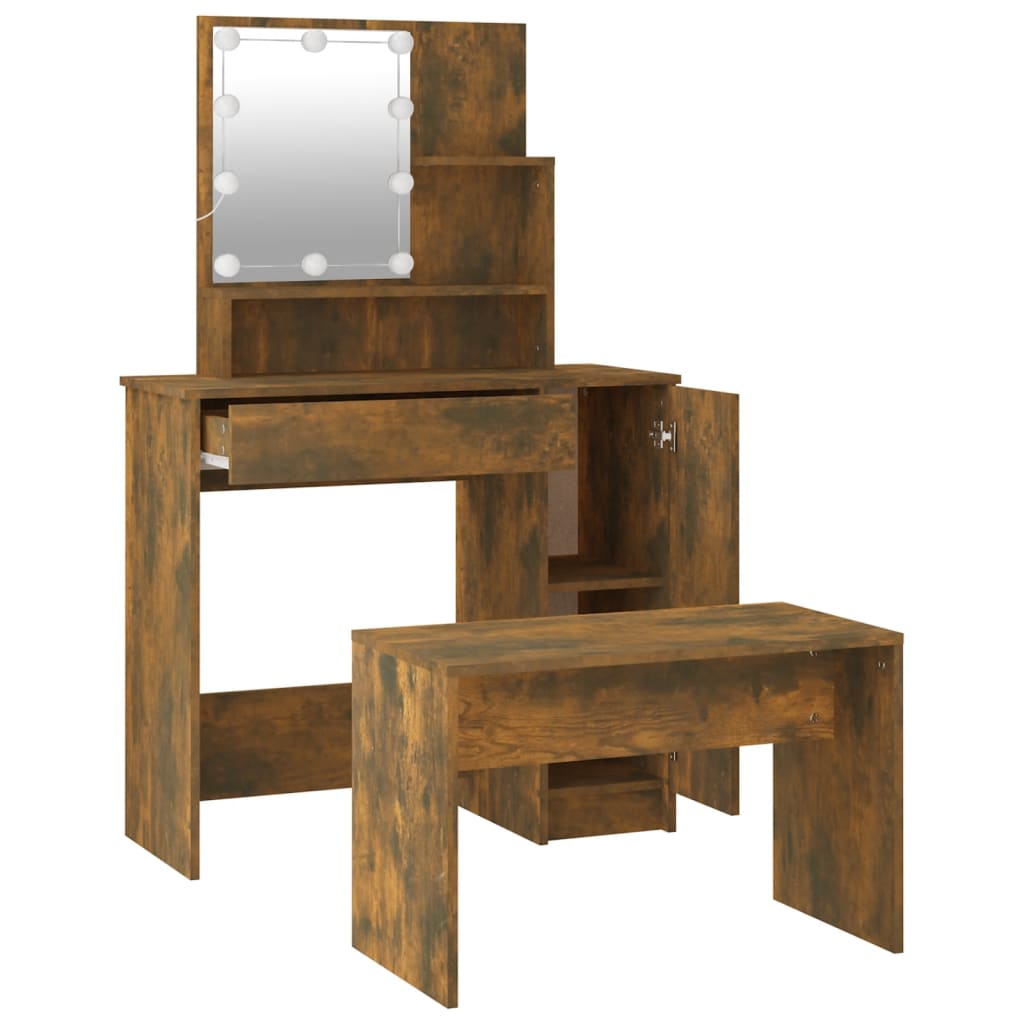 Set Tavolo Da Toeletta Con Led Rovere Fumo In Legno Multistrato Talpa