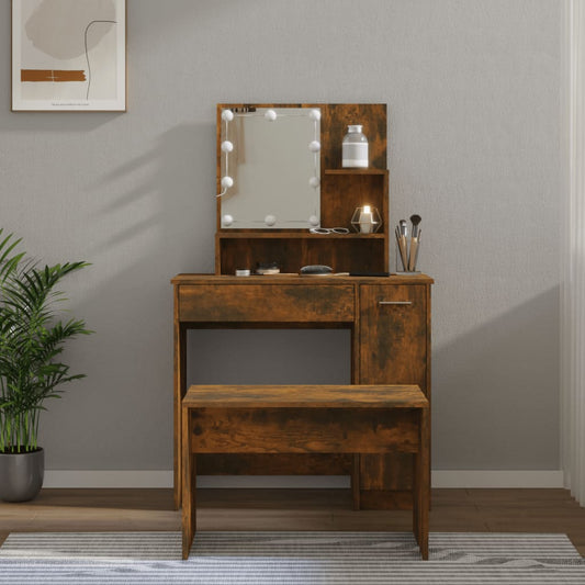 Set Tavolo Da Toeletta Con Led Rovere Fumo In Legno Multistrato Talpa