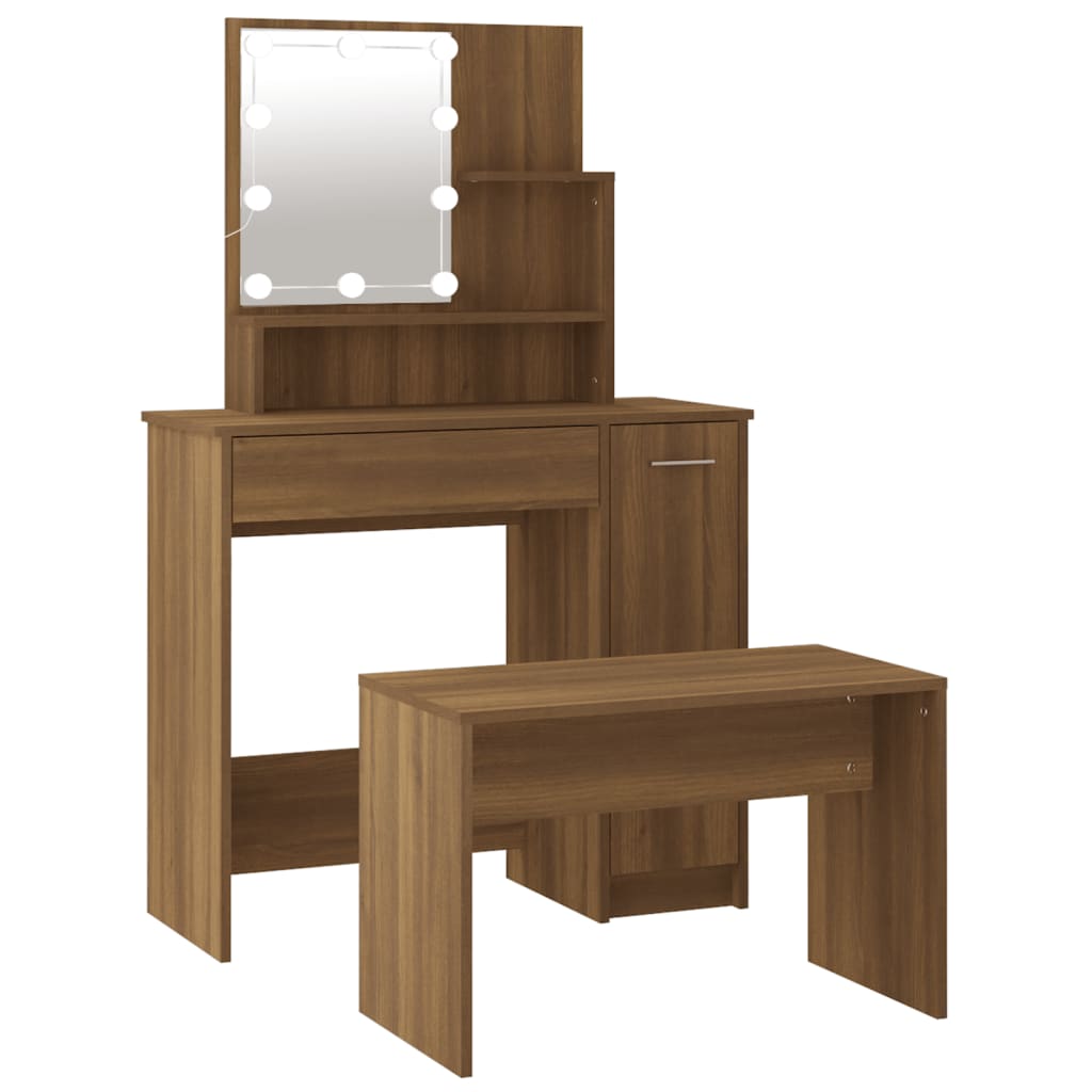 Set Tavolo Da Toeletta Con Led Rovere Marrone Legno Multistrato Talpa