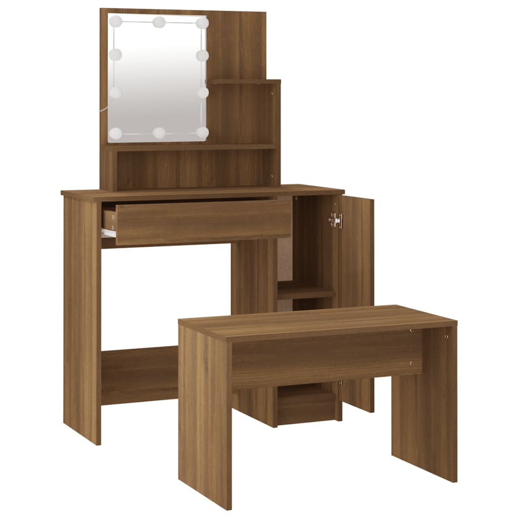 Set Tavolo Da Toeletta Con Led Rovere Marrone Legno Multistrato Talpa