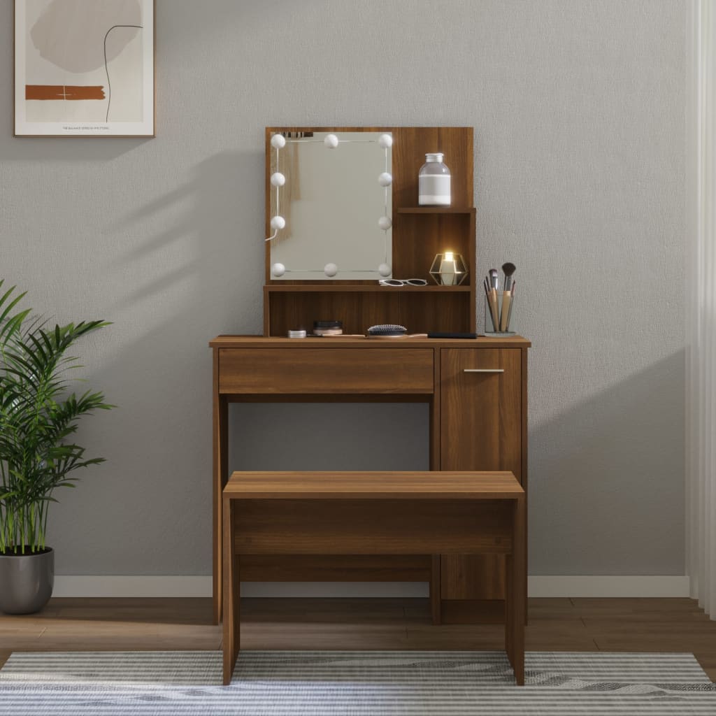 Set Tavolo Da Toeletta Con Led Rovere Marrone Legno Multistrato Talpa
