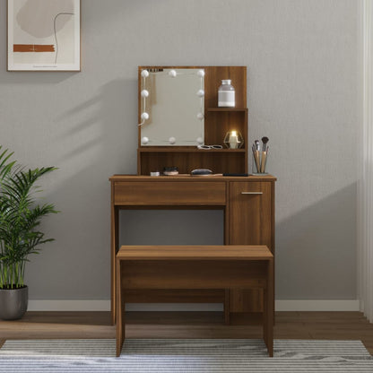 Set Tavolo Da Toeletta Con Led Rovere Marrone Legno Multistrato Talpa