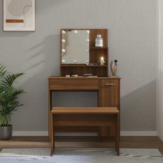 Set Tavolo Da Toeletta Con Led Rovere Marrone Legno Multistrato Talpa