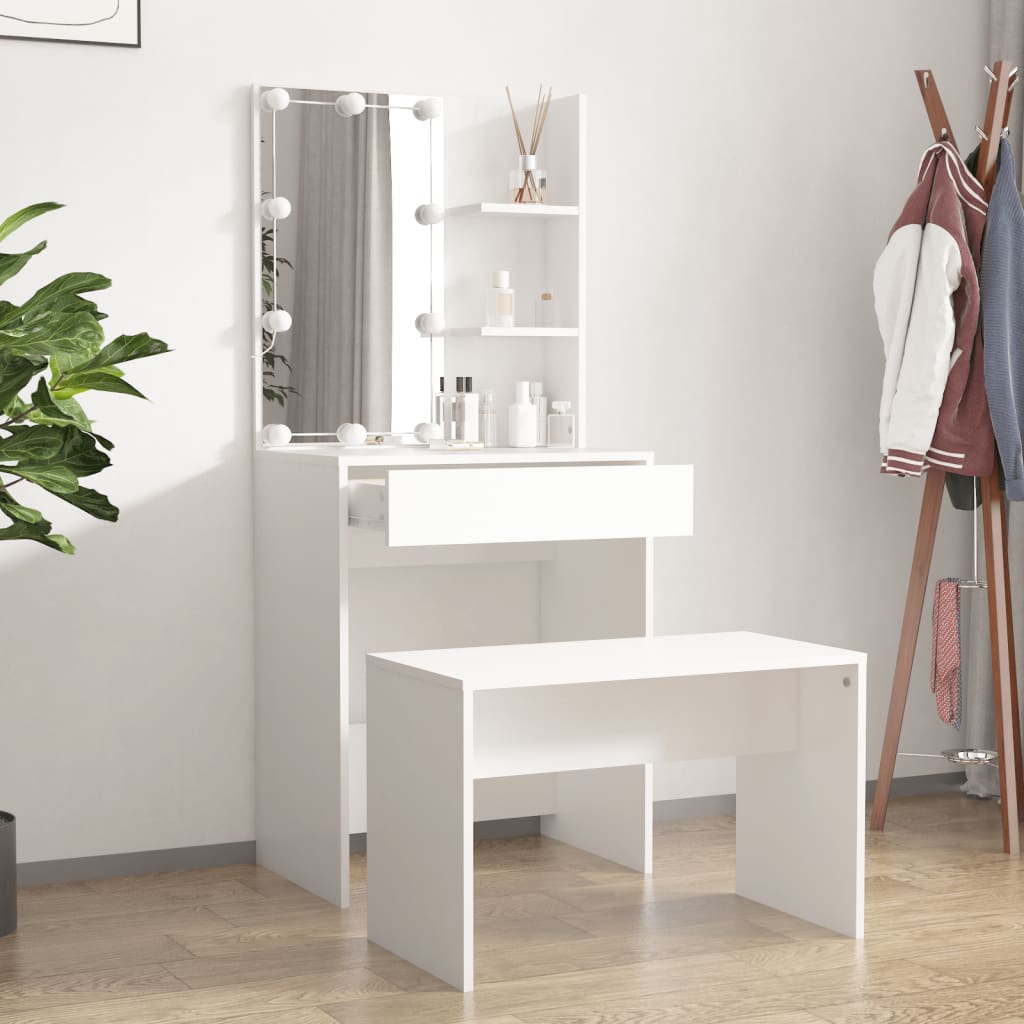 Set Tavolo Da Toeletta Bianco Con Led In Legno Multistrato Talpa
