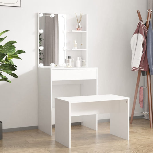 Set Tavolo Da Toeletta Bianco Con Led In Legno Multistrato Talpa