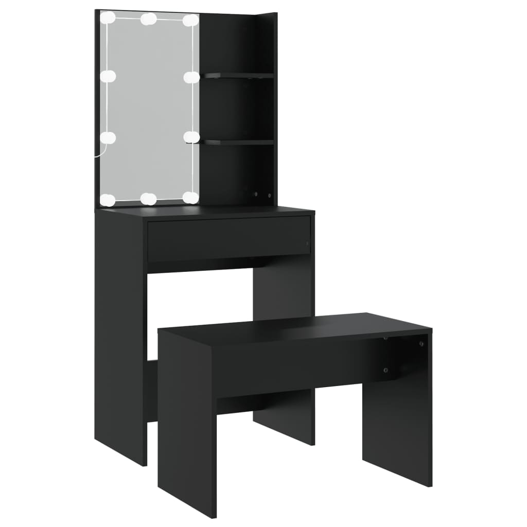 Set Tavolo Da Toeletta Con Led Nero In Legno Multistrato Talpa