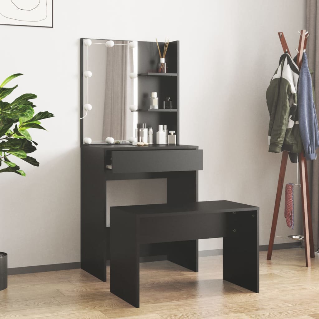 Set Tavolo Da Toeletta Con Led Nero In Legno Multistrato Talpa