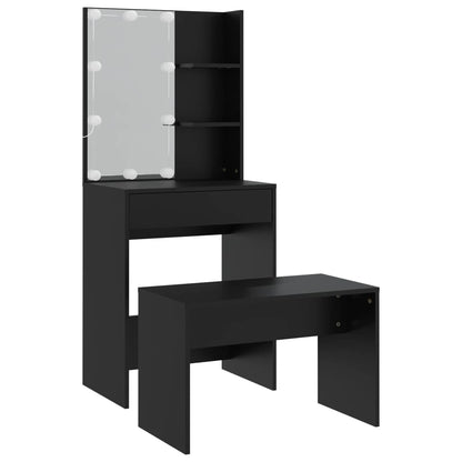 Set Tavolo Da Toeletta Con Led Nero In Legno Multistrato Talpa