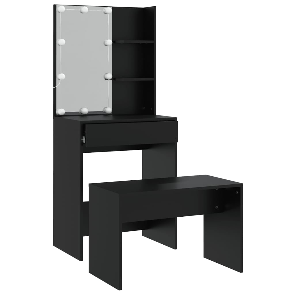 Set Tavolo Da Toeletta Con Led Nero In Legno Multistrato Talpa