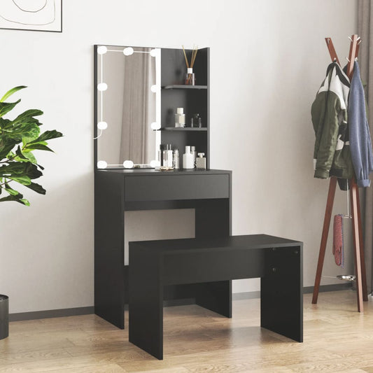 Set Tavolo Da Toeletta Con Led Nero In Legno Multistrato Talpa