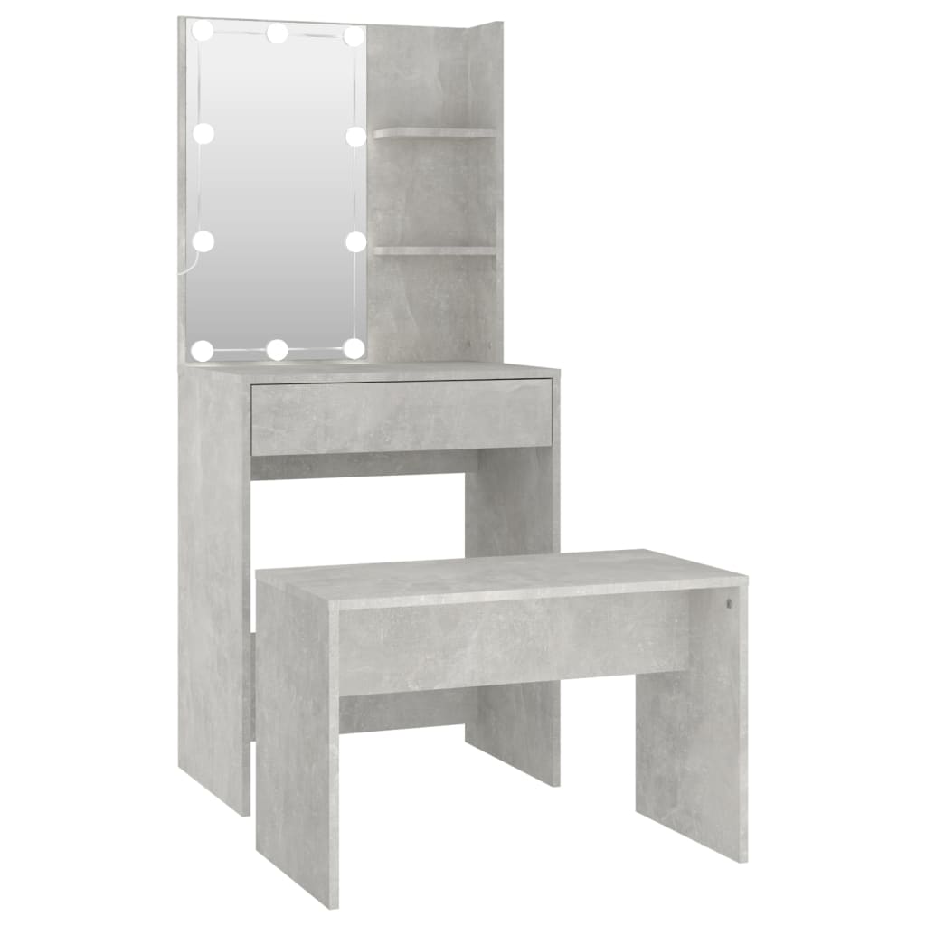 Set Tavolo Da Toeletta Grigio Cemento Con Led Legno Multistrato Talpa