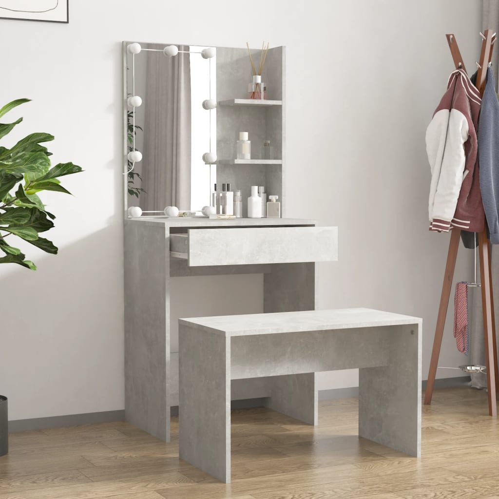 Set Tavolo Da Toeletta Grigio Cemento Con Led Legno Multistrato Talpa
