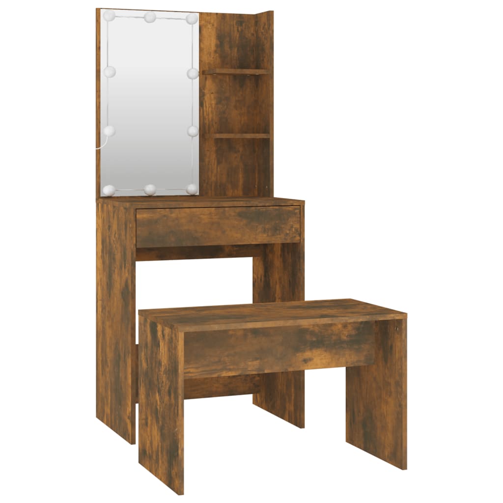 Set Tavolo Da Toeletta Con Led Rovere Fumo In Legno Multistrato Talpa