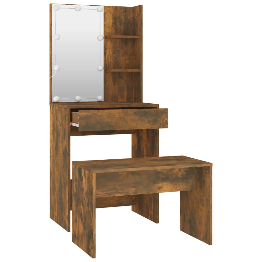 Set Tavolo Da Toeletta Con Led Rovere Fumo In Legno Multistrato Talpa