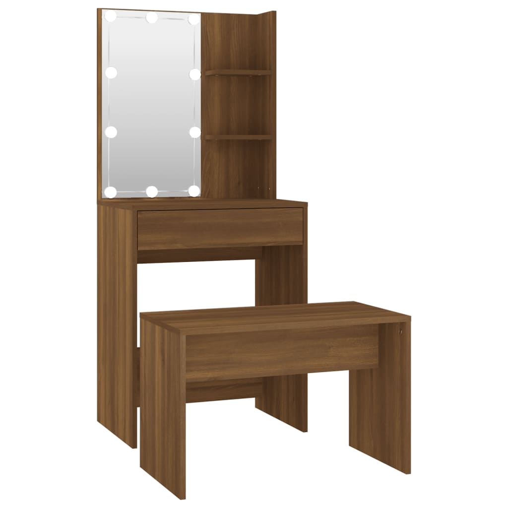 Set Tavolo Da Toeletta Con Led Rovere Marrone Legno Multistrato Talpa