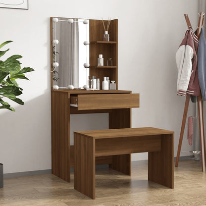 Set Tavolo Da Toeletta Con Led Rovere Marrone Legno Multistrato Talpa