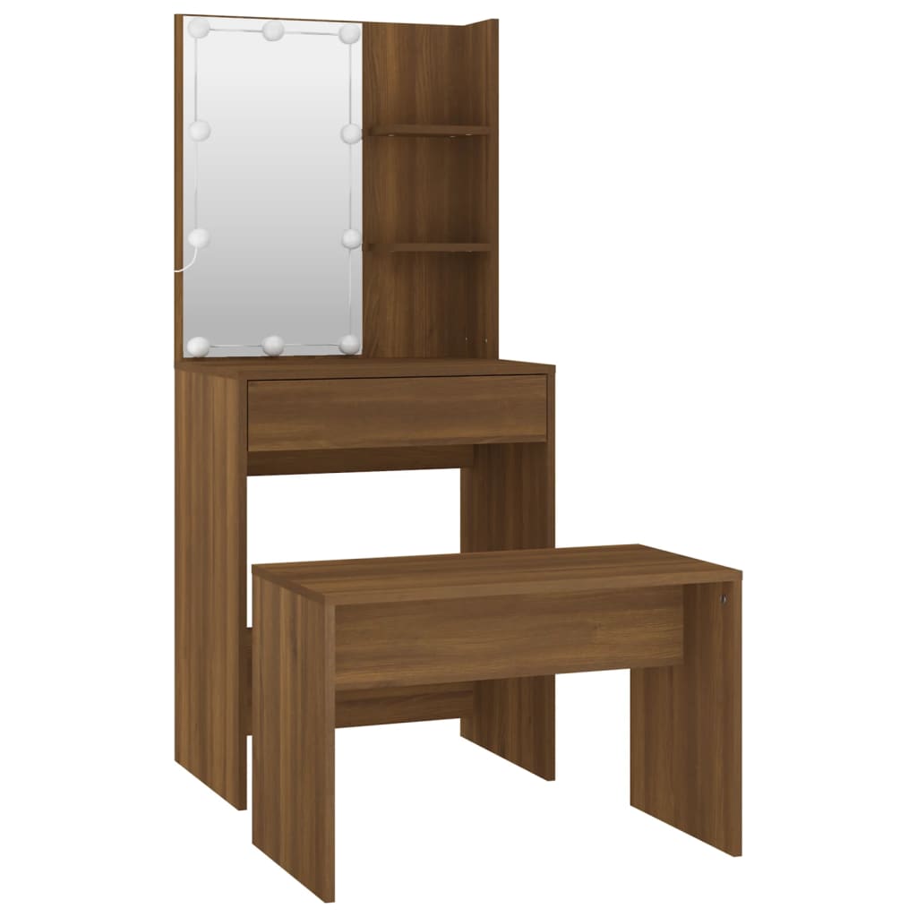 Set Tavolo Da Toeletta Con Led Rovere Marrone Legno Multistrato Talpa