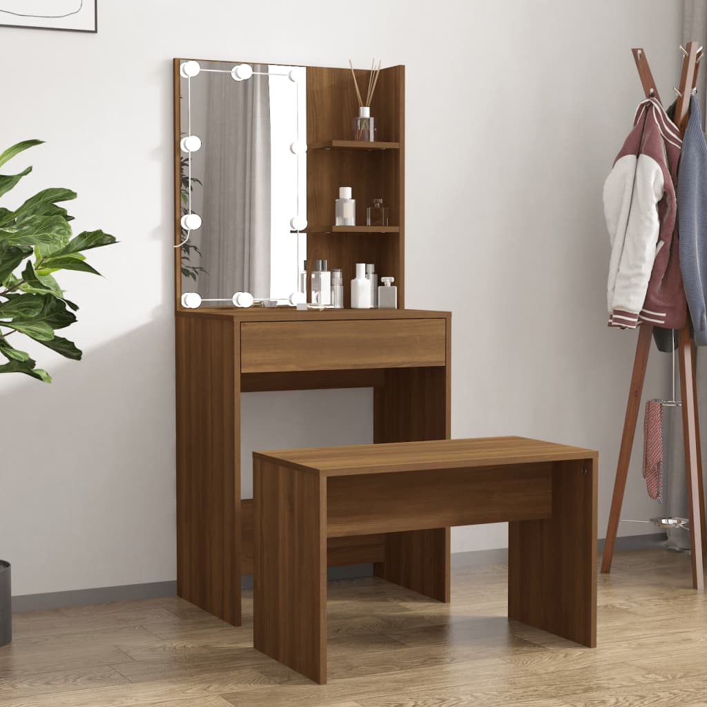 Set Tavolo Da Toeletta Con Led Rovere Marrone Legno Multistrato Talpa