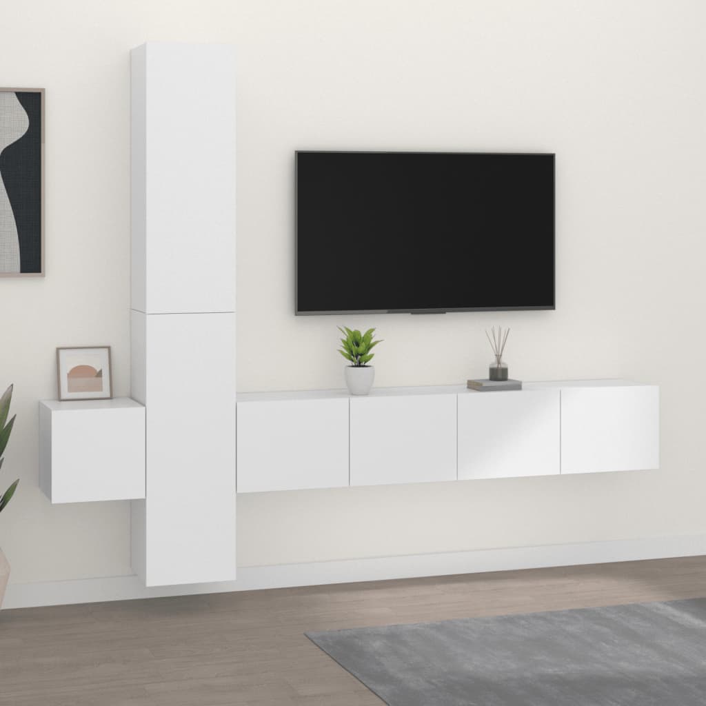Set Mobile Tv 5 Pz Montato A Parete In Truciolato
