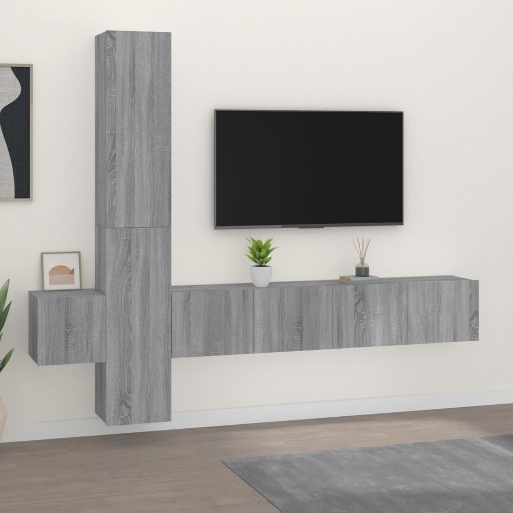Set Mobile Tv 5 Pz Montato A Parete In Truciolato