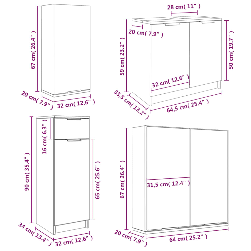 Set Mobili Da Bagno 5 Pz In Legno Multistrato