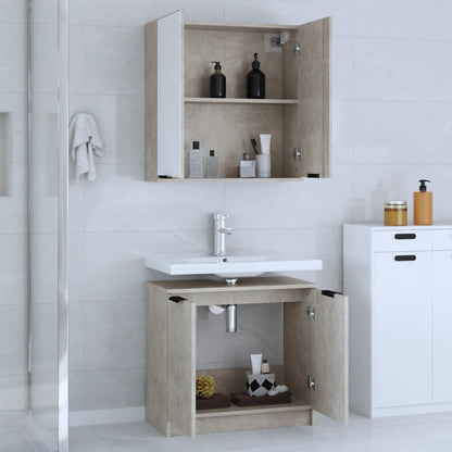 Set Di Mobili Da Bagno 2 Pz Grigio Cemento In Legno Multistrato