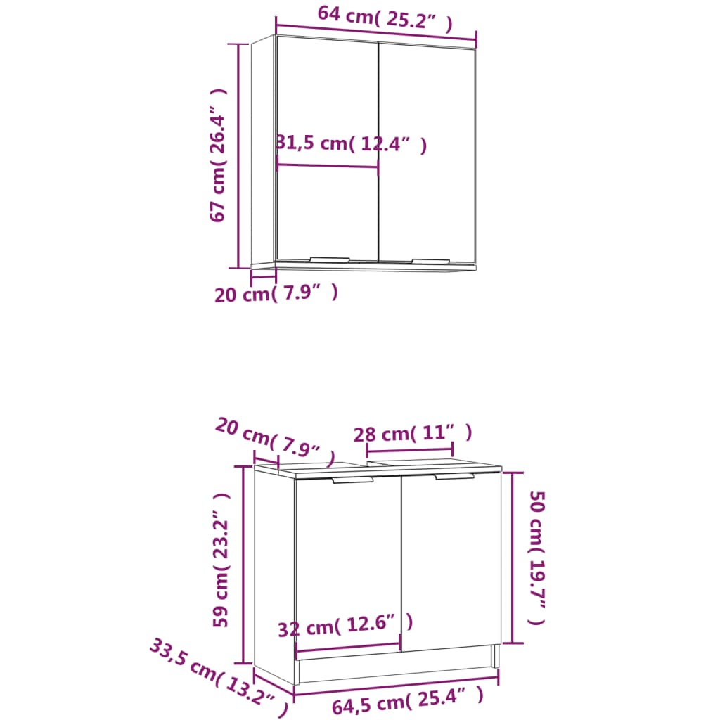 Set Di Mobili Da Bagno 2 Pz Grigio Cemento In Legno Multistrato