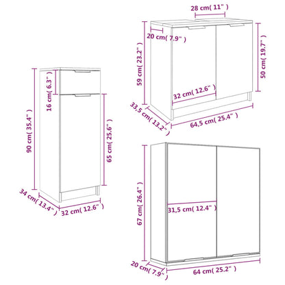 Set Di Mobili Da Bagno 3 Pz In Legno Multistrato