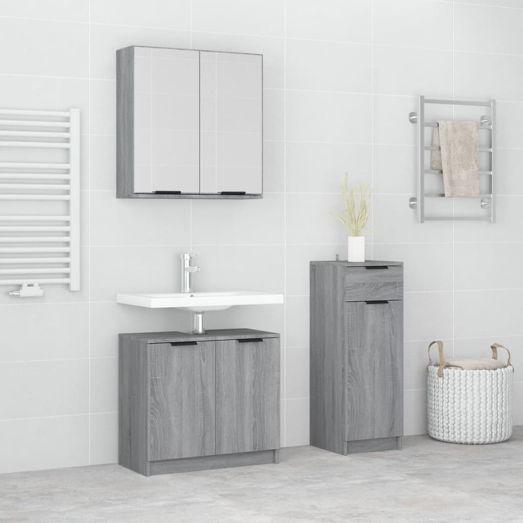 Set Di Mobili Da Bagno 3 Pz In Legno Multistrato