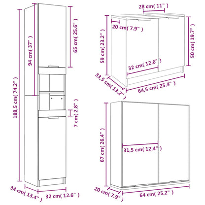 Set Mobili Da Bagno 3 Pz In Legno Multistrato