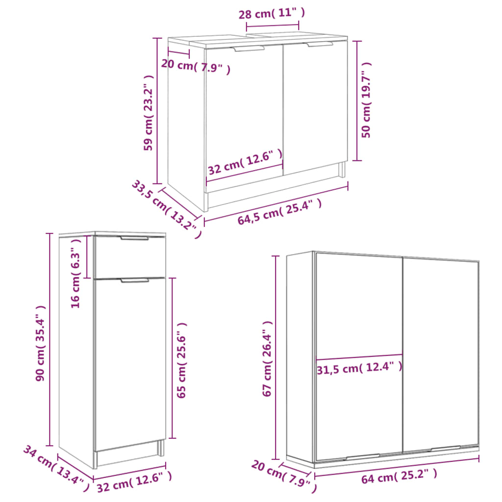 Set Mobili Da Bagno 4 Pz In Legno Multistrato