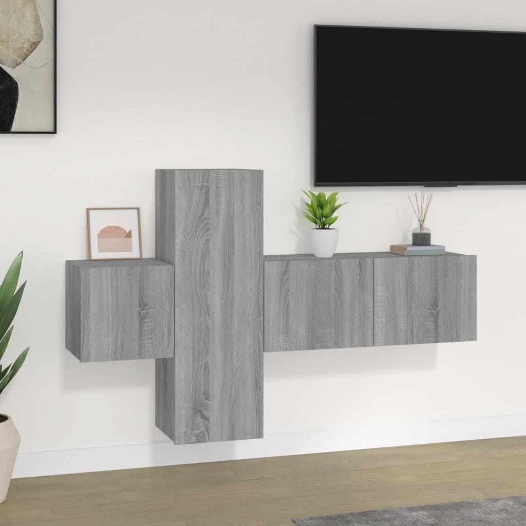 Set Mobile Tv 5 Pz Montato A Parete In Truciolato