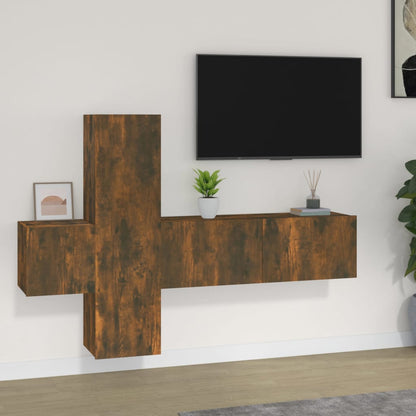 Set Mobile Tv 5 Pz Montato A Parete In Truciolato