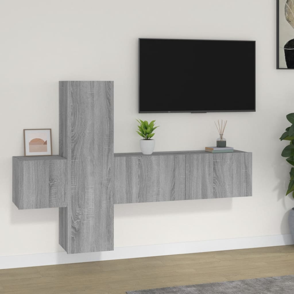 Set Mobile Tv 5 Pz Montato A Parete In Truciolato