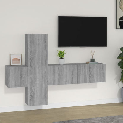 Set Mobile Tv 5 Pz Montato A Parete In Truciolato