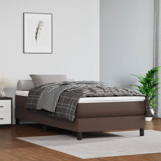 Materasso A Molle Insacchettate Rigidità Media Marrone 90X200X20 Cm In Similpelle Bianco