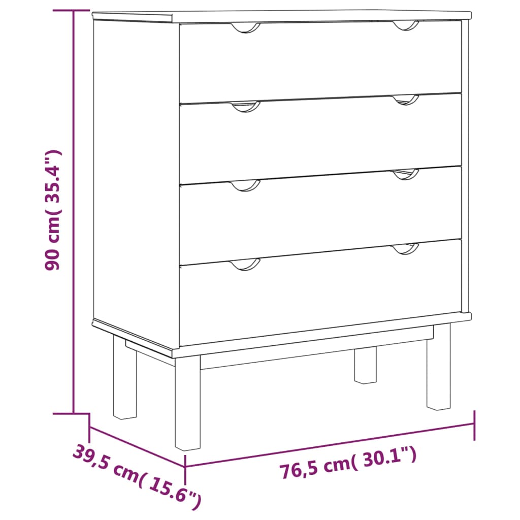 Cassettiera Otta 76,5X39,5X90 Cm In Legno Massello Di Pino