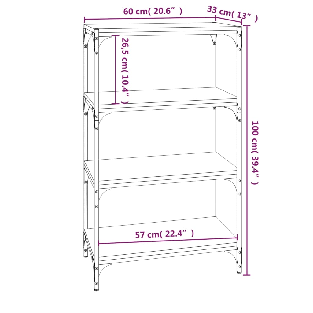Libreria 60X33X Legno Multistrato E Acciaio Grigio Sonoma