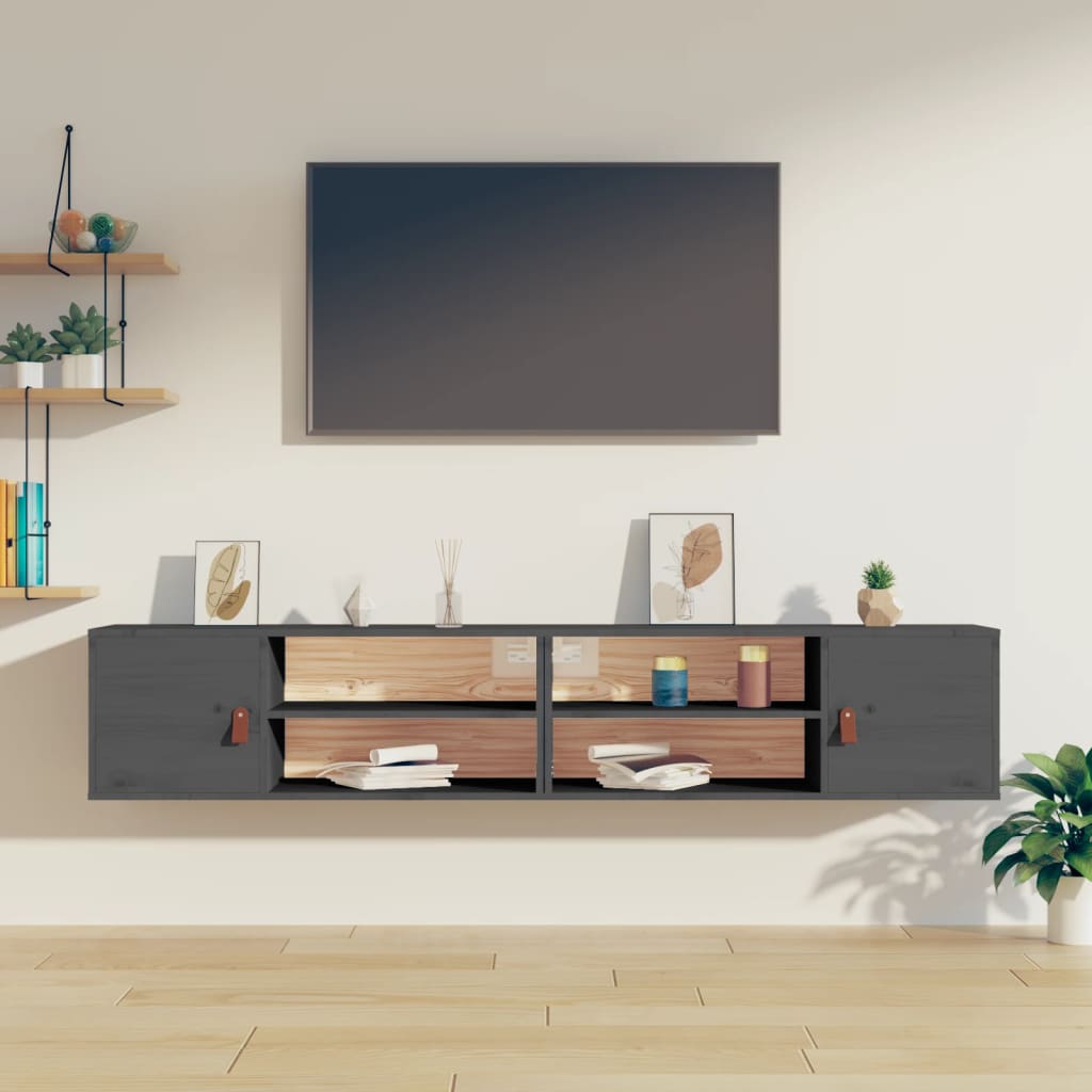 Pensili 2 Pz Marrone Ambra 80X30X30Cm In Legno Massello Di Pino