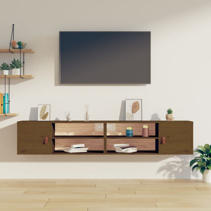Pensili 2 Pz Marrone Ambra 80X30X30Cm In Legno Massello Di Pino