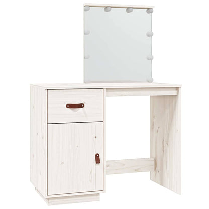 Toeletta Con Led Bianca 95X50X133,5Cm In Legno Massello Di Pino