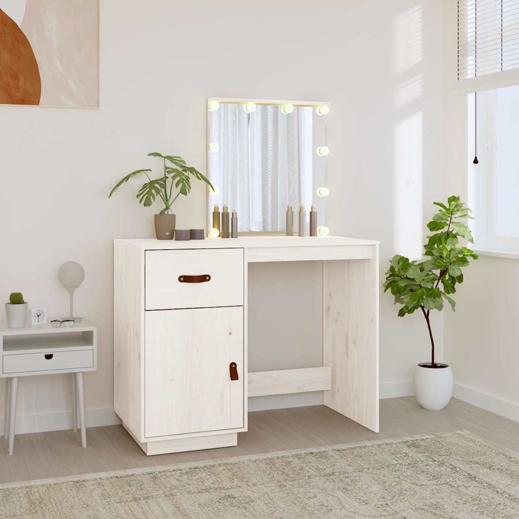 Toeletta Con Led Bianca 95X50X133,5Cm In Legno Massello Di Pino