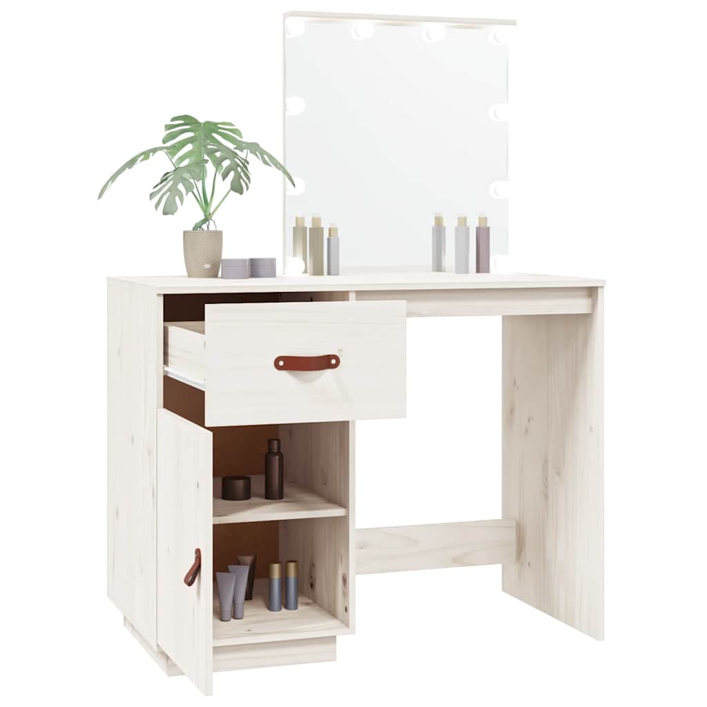 Toeletta Con Led Bianca 95X50X133,5Cm In Legno Massello Di Pino